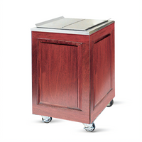 Architectural Series Mobile Insulated Ice Cart, 200 lb Capacity, Mahogany Wood Exterior, Sliding Stainless Steel Lid