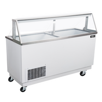 Omcan Ice Cream Dipping Display Freezer, 89-Inch Slanted Glass, 16-Tub Top Capacity, 12-Tub Storage