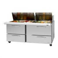 Turbo Air PRO Series 72-5/8-Inch 2-Section Mega Top Sandwich/Salad Prep Table with Slide Lids, 4 Drawers, and Rear-Mount Self-Contained Refrigeration