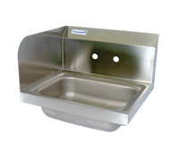 BK Resources 14 x 10 Wall-Mount Hand Sink with Left Side Splash, 4 in. O.C. Splash Mount, Marine Edge, 304 Stainless Steel