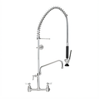 8-Inch OC Splash-Mounted Pre-Rinse Add-On Faucet with 14-Inch Spout, Spring-Action Gooseneck, and Wall Bracket