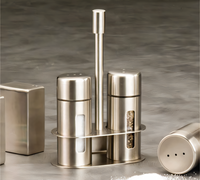 Stainless Steel Salt & Pepper Shaker Set with Rack Holder, 1 oz.
