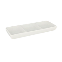 Crestware Quattro 7-3/4 x 3-1/4 Inch 3-Compartment Rectangular Fully Vitrified Ceramic Dish, Pearl White