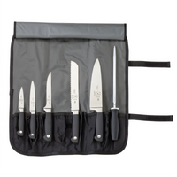 Mercer Culinary Genesis 7-Piece Knife Roll Set with 7-Pocket Roll and Sharpening Steel