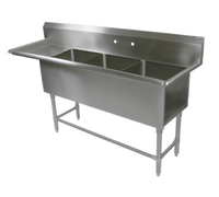 John Boos Pro-Bowl 3-Compartment Sink with 30-Inch Left Drainboard, 88-3/16 x 23-1/2 x 44-1/16 Inches, 14-Gauge Stainless Steel