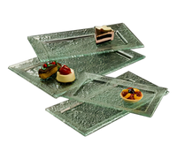American Metalcraft Glacier 19-Inch Rectangular Rimmed Bubble Glass Platter, Green