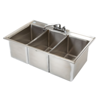 32 Inch Drop-In 3-Compartment Bar Sink with Deck Mount Faucet and Basket Drain