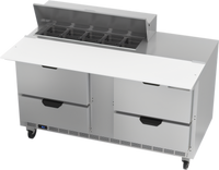 60-Inch Two-Section 16 Cu. Ft. Sandwich Top Refrigerated Counter with 4 Drawers and 10-Pan Top