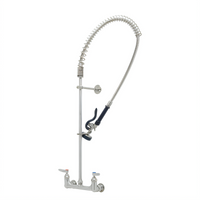 T&S Brass EverSteel EasyInstall 8-Inch Adjustable Wall Mount Stainless Steel Pre-Rinse Mixing Faucet with 44-Inch Hose
