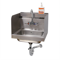 Advance Tabco Wall Mounted Stainless Steel Hand Sink with 14 x 10 x 5 Bowl, 12-Inch Side Splashes, and Gooseneck Faucet