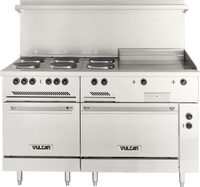 Vulcan 60-Inch Electric Restaurant Range with 6 French Plates, 24-Inch Griddle, and Two Ovens, 208V