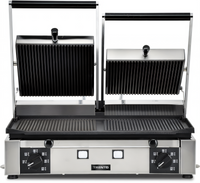 Trento Double Countertop Panini Press Sandwich Grill, 10 x 19 Inch Cast Iron Ribbed Plates, 220V