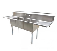 Serv-Ware 3-Compartment Economy Sink with Dual 18-Inch Drainboards, 18-Gauge 304 Stainless Steel