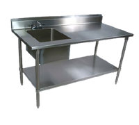 John Boos Stainless Steel Prep Table with Left Sink Bowl and 5-Inch Backsplash, 48 x 30 Inches