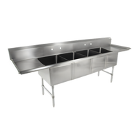 John Boos B Series 4-Compartment Stainless Steel Sink with Dual Drainboards and 10