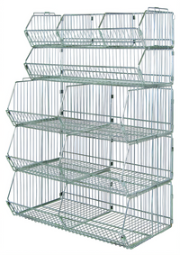 Quantum WR5-36MSBA Stationary 5-Basket Stacking Basket System with Dividers, 36 x 20 x 54 Inch, Chrome Plated