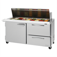 Turbo Air PRO 60-Inch Two-Section Mega Top Sandwich/Salad Prep Table with Rear-Mount Self-Contained Refrigeration, 24-Pan Top, 2 Drawers and Locking Door