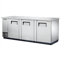True Three-Section Pass-Thru Back Bar Cooler, 90-3/8 Inch Wide, 6 Solid Locking Doors