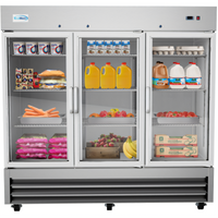 KoolMore 81-Inch Three-Section Glass Door Reach-In Refrigerator, 72 Cu. Ft., Bottom-Mount Self-Contained