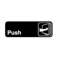 Winco Push Information Sign with Symbol, 9 x 3 Inch, White on Black
