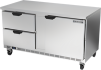 Beverage-Air Two-Section Worktop Refrigerator with 2 Drawers and 1 Door, 60-Inch Flat Top