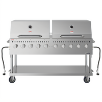 KoolMore 72-Inch Mobile 10-Burner Commercial Outdoor Propane Grill with Two 36-Inch Roll Dome Covers
