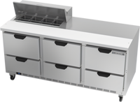 Beverage-Air SPED72HC-08-6 72-Inch Three-Section Sandwich Top Refrigerated Prep Table with 6 Drawers and 8-Pan Opening