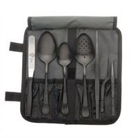 Mercer Culinary 8-Piece Matte Black Stainless Steel Plating Set with Tool Roll Bag