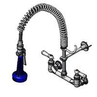 T&S Brass EasyInstall 8-Inch Wall Mount Pre-Rinse Mixing Faucet with 32-Inch Hose and 1.07 GPM Spray Valve