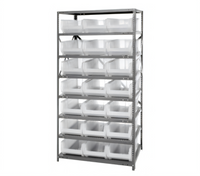 Quantum Heavy-Duty Stationary Wire Shelving Unit with 8 Shelves and 21 Clear Bins