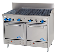 Comstock-Castle 48-Inch Gas Range with 2 Open Burners, 36-Inch Char-Broiler, and 2 Space-Saver Ovens