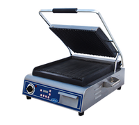 Globe Deluxe 14-Inch Single Countertop Electric Sandwich/Panini Grill with Grooved Cast Iron Plates