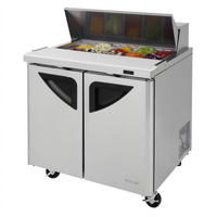Turbo Air Super Deluxe 36-Inch Two-Section Refrigerated Sandwich/Salad Prep Table, 10-Pan Opening, Rear-Mounted Self-Contained, Stainless Steel, 115V