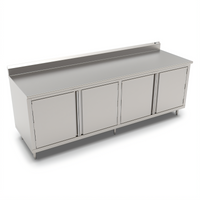John Boos Enclosed Cabinet Base Work Table with Hinged Doors, 120 x 36 Inches, 14-Gauge 300 Series Stainless Steel Top, 5-Inch Backsplash