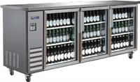 IKON Refrigeration Three-Section Glass Door Back Bar Cooler, 73.1-Inch, Stainless Steel, Left-Side Self-Contained