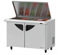 Turbo Air Super Deluxe 48 1/4 Inch 2-Section Sandwich/Salad Mega Top Prep Table with Flat Lid and Rear-Mounted Refrigeration