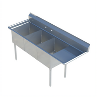 3-Compartment Commercial Sink with Right Drainboard, 82-1/2 Inch Wide