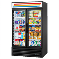 True Two-Section Glass Door Merchandiser Refrigerator with Hinged Low-E Glass Doors and 8 Shelves