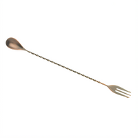 Barfly 12-3/8 Inch Antique Copper-Plated Bar Spoon with Fork End and Twisted Stem
