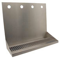 Micro Matic Wall-Mount 16-Inch Stainless Steel Drip Tray Trough with 4 Faucet Holes and 1/2-Inch NPT Drain
