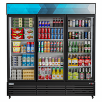 KoolMore Three-Section Glass Door Merchandiser Refrigerator, 56 Cu. Ft., Bottom-Mount, Black