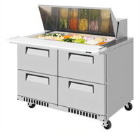 Turbo Air Super Deluxe Two-Section Front-Breathing Sandwich/Salad Mega Top Prep Table with 4 Drawers, 48.25 Inches Wide