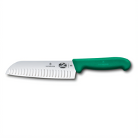 Victorinox Fibrox® HACCP 7-Inch Stamped Santoku Knife with Granton Edge and Green Fibrox Handle
