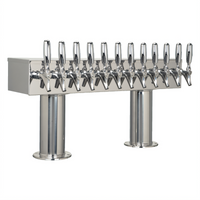 36-Inch Wide Double Pedestal Countertop Air-Cooled Draft Beer Tower, 12 Faucets, Polished Stainless Steel