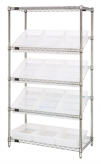 Quantum Stationary Wire Shelving Bin Storage Unit with 12 Clear Bins, 36 x 18 x 63 Inches, Chrome Plated
