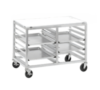 Double-Section Aluminum Bun Pan Rack Work Table with Poly Top, End-Load Angle Slides, and 5-Inch Swivel Casters