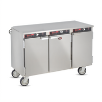 FWE Handy Line Mobile Heated Holding Cabinet, 3-Compartment, 1/2-Height Solid Doors, 24 Pan Capacity