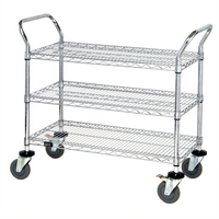 Quantum Chrome-Plated 3-Shelf Utility Cart, 1,200 lb Capacity, 42 x 18 x 37-1/2 Inches