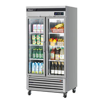 Two-Section Glass Door Refrigerator Merchandiser, 29.19 Cu. Ft., Bottom Mount, Stainless Steel
