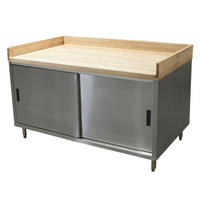 BK Resources 60 x 36 Inch Chef Table with Hard Maple Bakers Top and Stainless Steel Cabinet Base with Sliding Doors